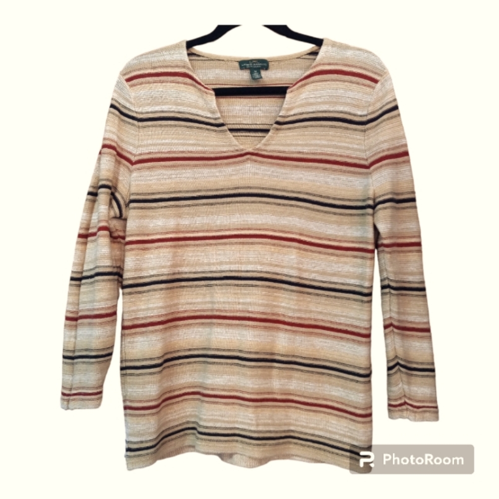 Lauren Ralph Lauren Medium Knit Striped Boho Long Sleeve Tan w/ Red and Black